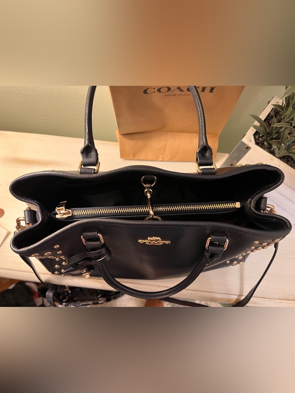 Coach Margot Studded Carryall Midnight Blue Leather F35274 Excellent Condition - Picture 7 of 13